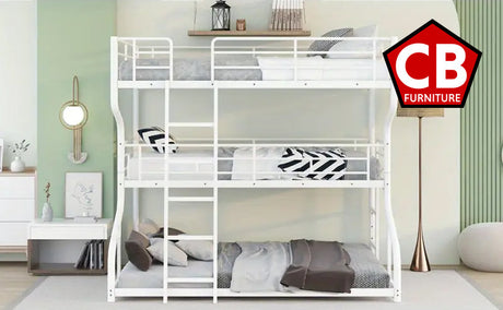 ELMCREEK White Full over Twin over Queen Triple Platform Bunk Bed