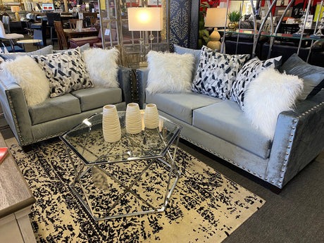 ELMIRA Gray Velvet Sofa & Loveseat