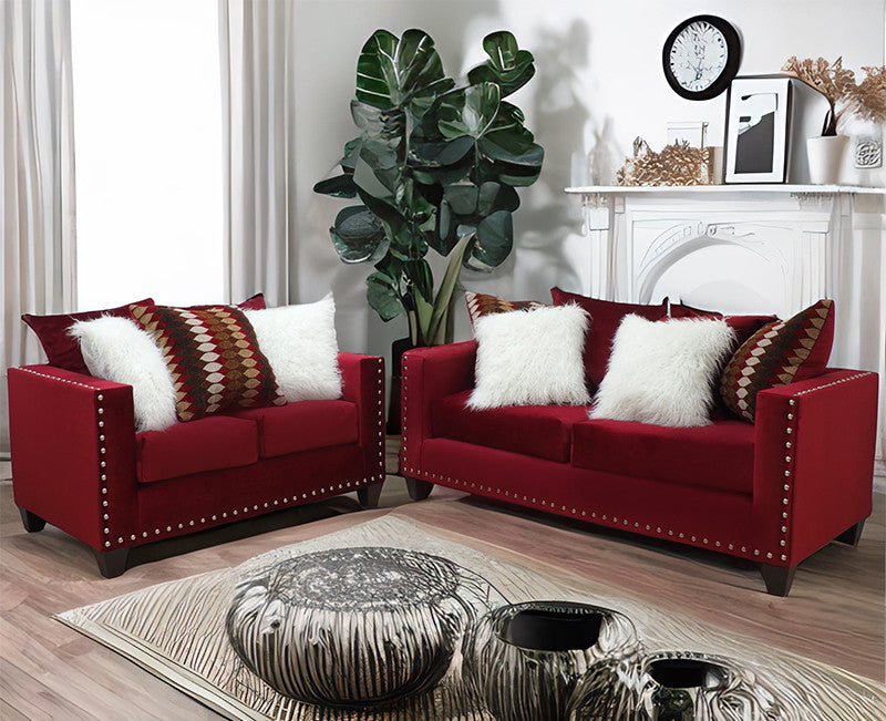 ELMIRA Red Velvet Sofa & Loveseat