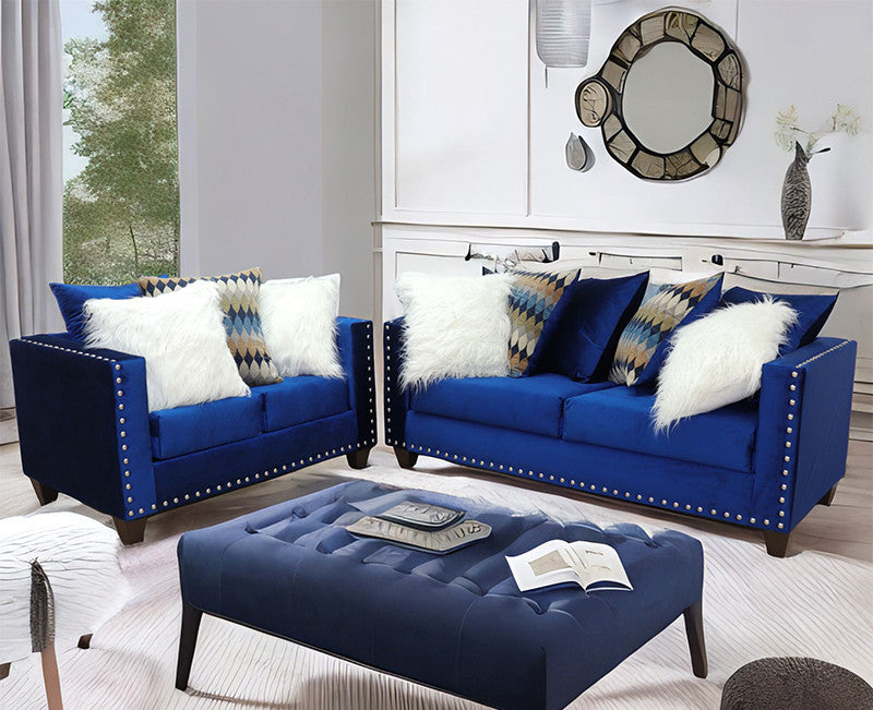 ELMIRA Blue Velvet Sofa & Loveseat