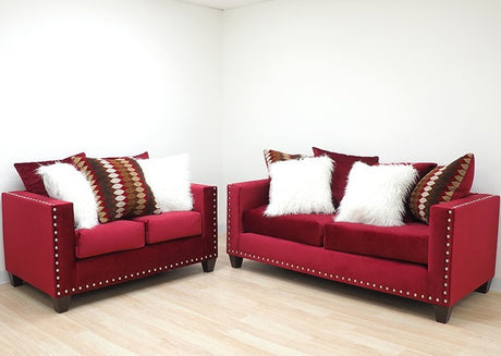ELMIRA Red Velvet Sofa & Loveseat