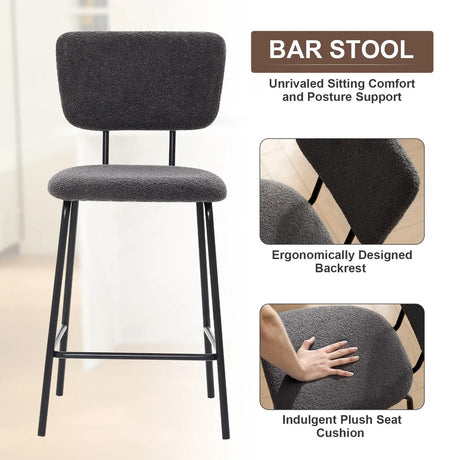 ELMWAY Dark Gray Boucle/Sherpa 19" Wide Counter Height Bar Chair