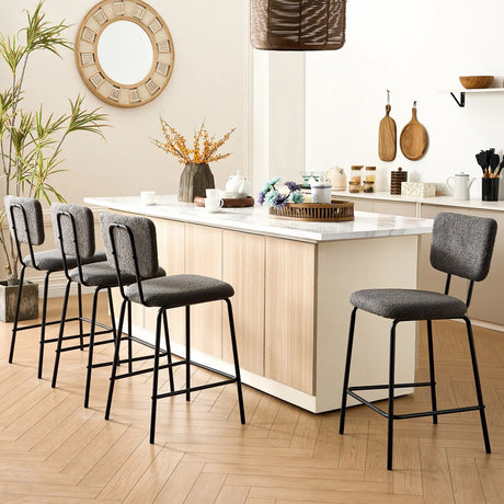 ELMWAY Dark Gray Boucle/Sherpa 19" Wide Counter Height Bar Chair