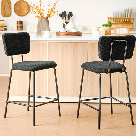 ELMWAY Black Boucle/Sherpa 19" Wide Counter Height Bar Chair