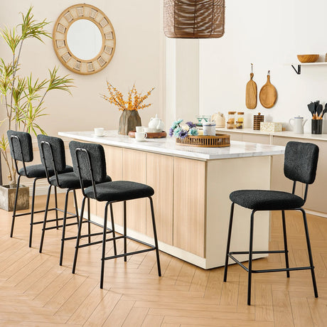ELMWAY Black Boucle/Sherpa 19" Wide Counter Height Bar Chair