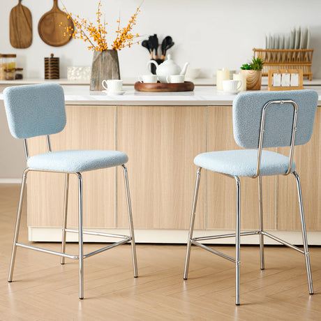 ELMWAY Blue Boucle/Sherpa 19" Wide Counter Height Bar Chair