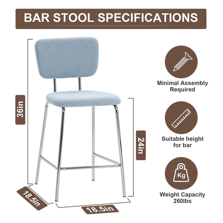 ELMWAY Blue Boucle/Sherpa 19" Wide Counter Height Bar Chair