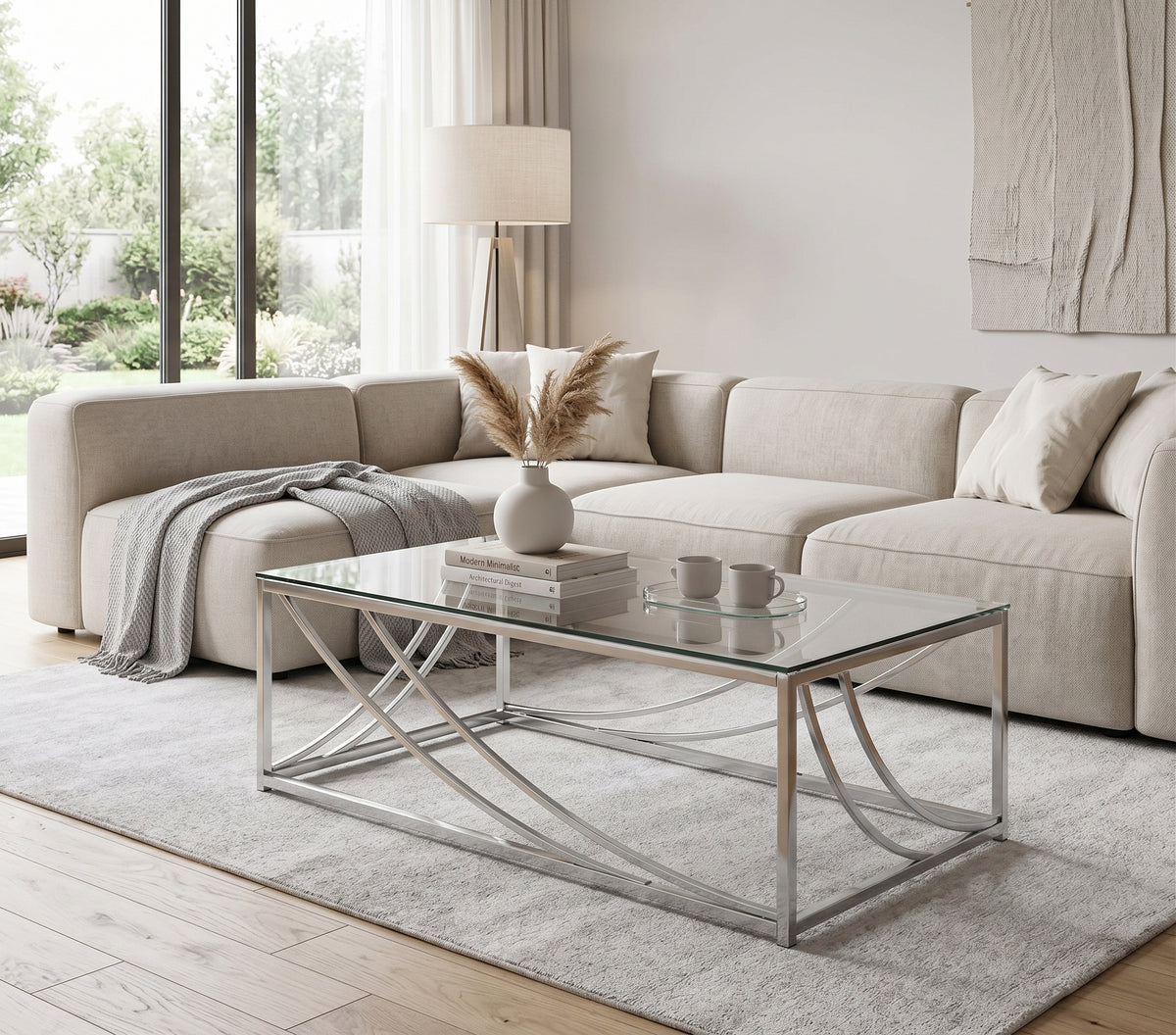 ELSEE Chrome 47" Width x 24" Depth Coffee Table