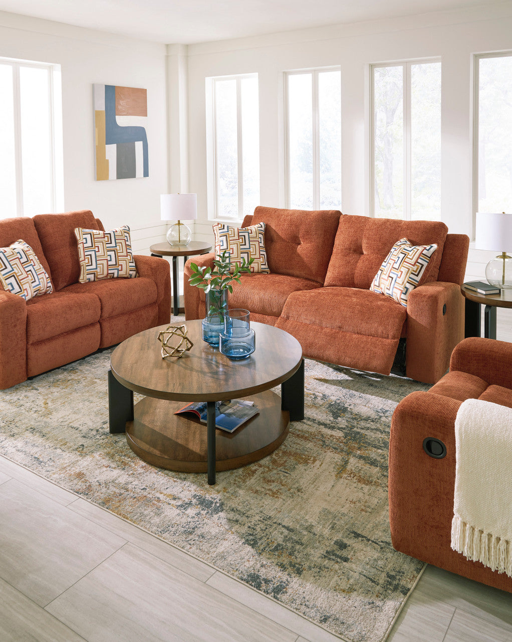 EMBASSY Spice Orange Reclining Sofa & Loveseat