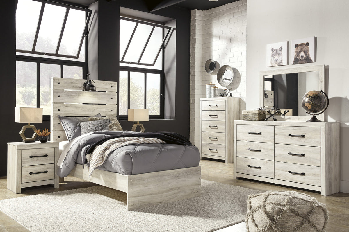 EMEK White 61" Height Youth Bed with LED Light Sconces