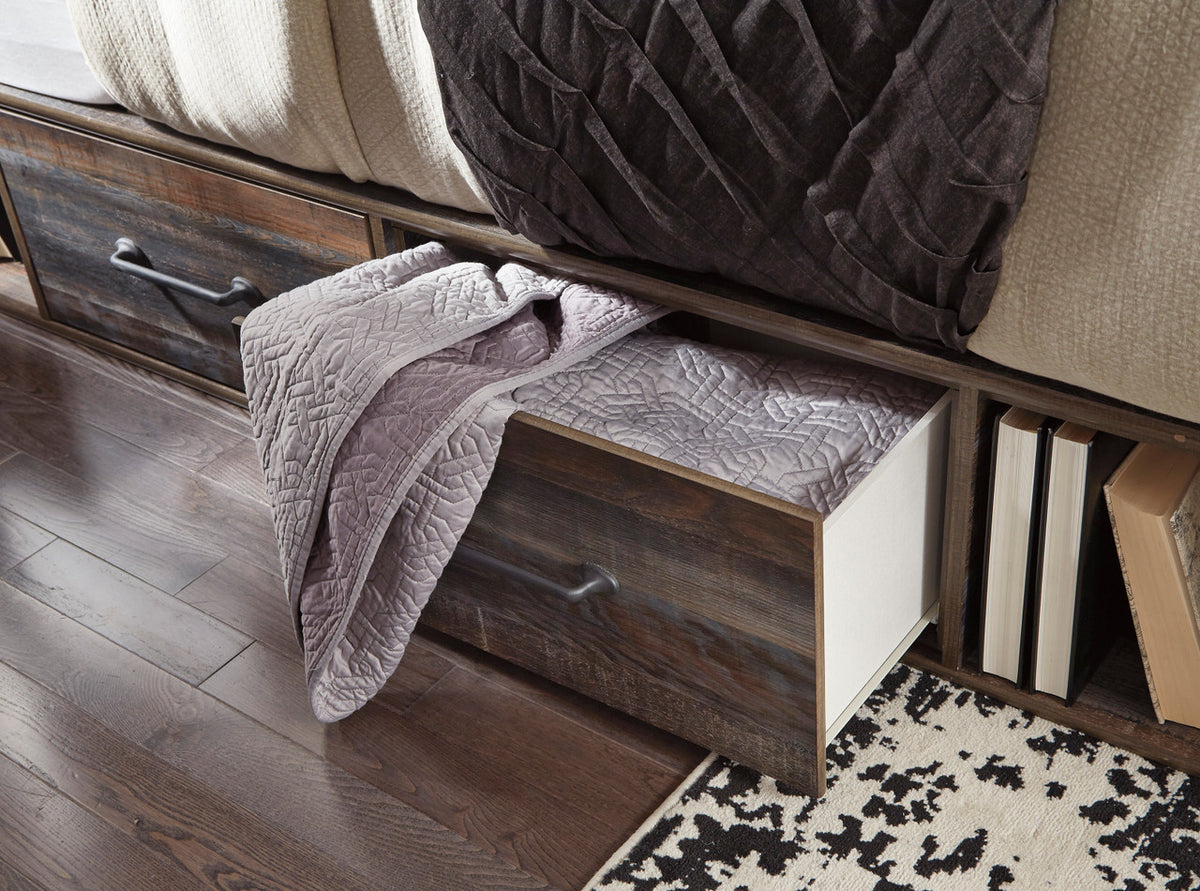 EMEK Brown 61" Height Storage Platform Bed with LED Light Sconces