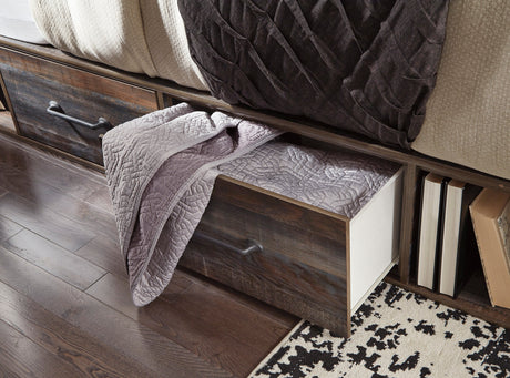 EMEK Brown 61" Height Storage Platform Bed with LED Light Sconces