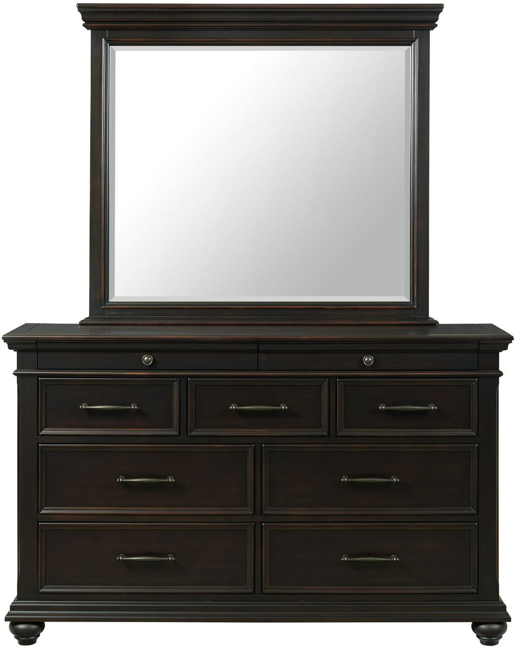 EMERSEN Antique Black 62" x 80" Height Dresser & Mirror with Jewelry Drawers
