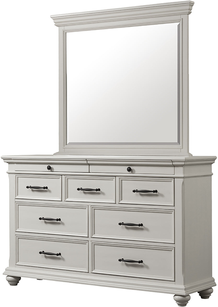 EMERSEN White 62" x 80" Height Dresser & Mirror with Jewelry Drawers
