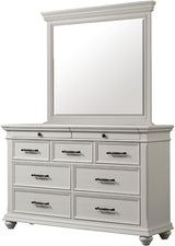 EMERSEN White 62" x 80" Height Dresser & Mirror with Jewelry Drawers