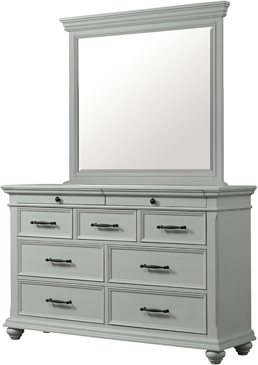 EMERSEN Gray 62" x 80" Height Dresser & Mirror with Jewelry Drawers
