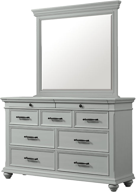 EMERSEN Gray 62" x 80" Height Dresser & Mirror with Jewelry Drawers