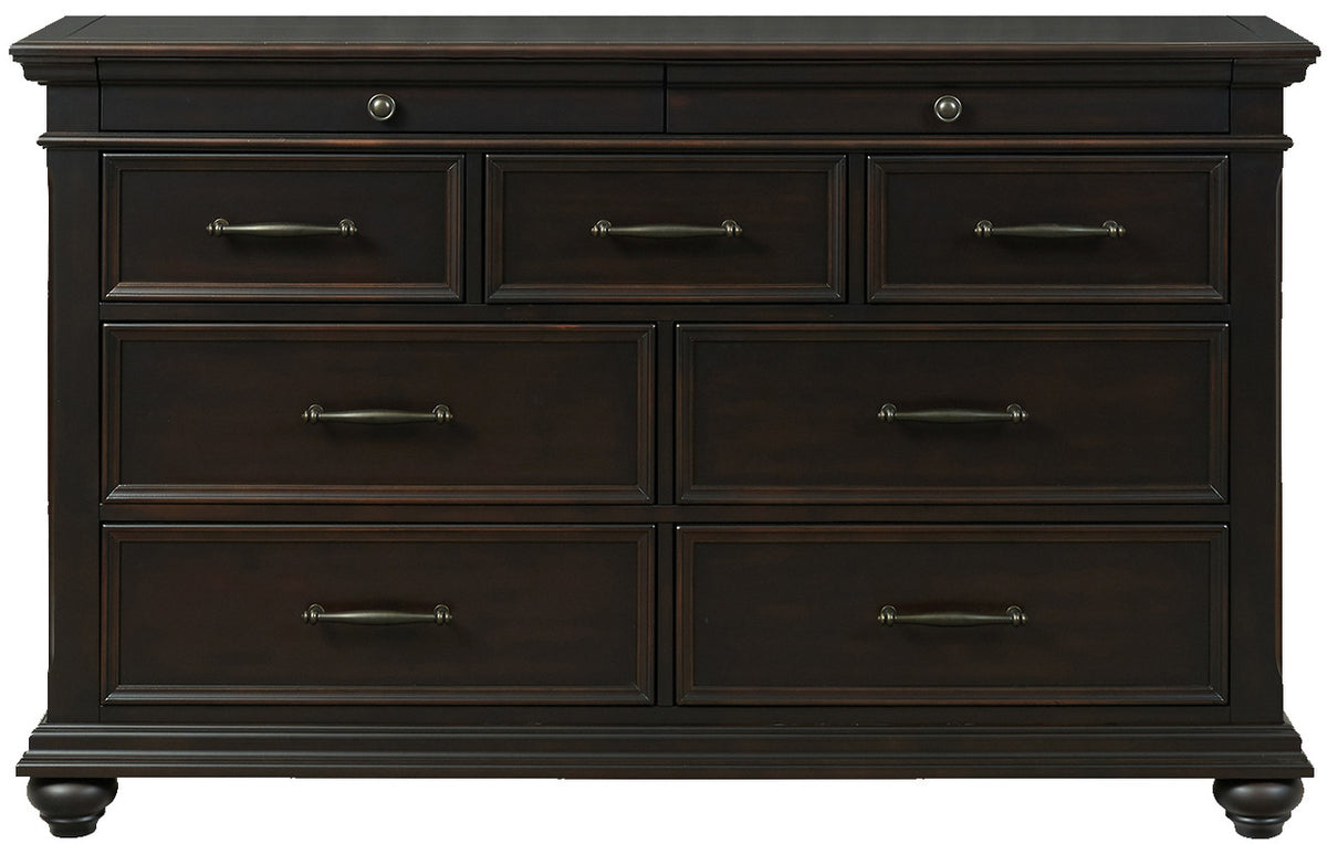 EMERSEN Antique Black 62" x 80" Height Dresser & Mirror with Jewelry Drawers