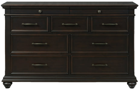 EMERSEN Antique Black 62" x 80" Height Dresser & Mirror with Jewelry Drawers