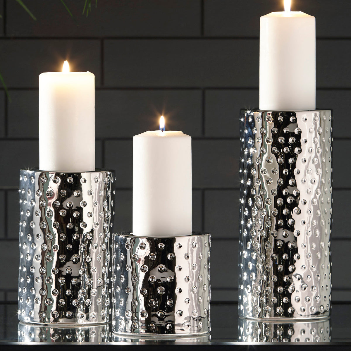 ERROL Silver 11" Height Candle Holder Set