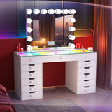 EVA RGB Plus White 60" Wide Vanity Desk Set with 13 Storage Drawers and 15 Bulbs Light Mirror