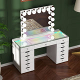 EVA RGB Plus White 60" Wide Vanity Desk Set with 13 Storage Drawers and 15 Bulbs Light Mirror