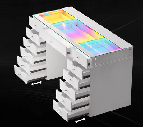 EVA RGB Plus White 60" Wide Vanity Desk Set with 13 Storage Drawers and 15 Bulbs Light Mirror