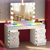 EVA RGB Plus White 60" Wide Vanity Desk Set with 13 Storage Drawers and 15 Bulbs Light Mirror