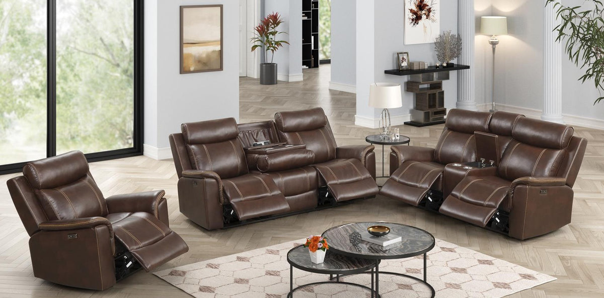 EVERETT Brown Power Reclining Sofa & Loveseat