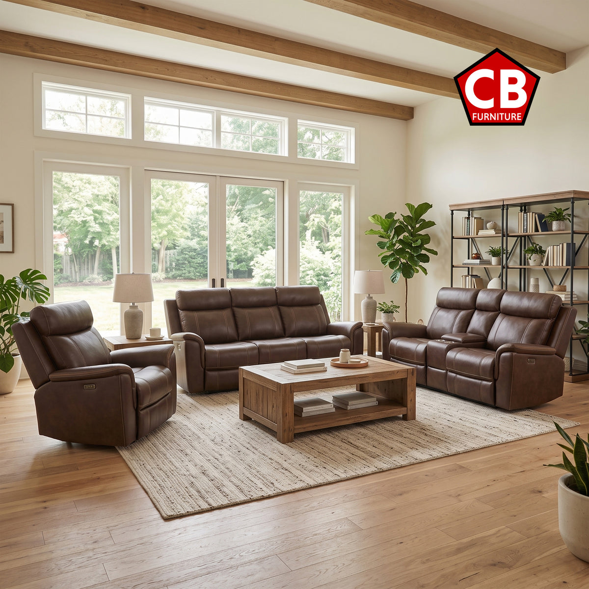 EVERETT Brown Power Reclining Sofa & Loveseat