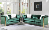 EZBETT Green Velvet & Gold Sofa & Loveseat