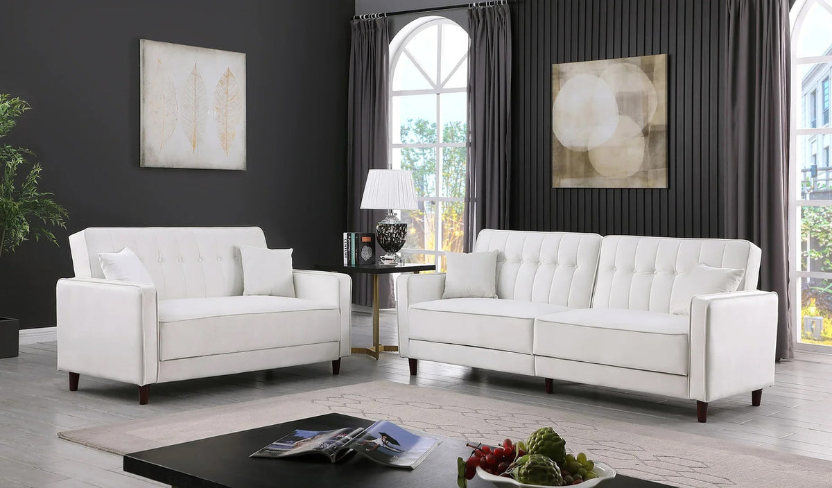 EZBIETA Cream Velvet Sofa Bed & Loveseat Bed (RTA)