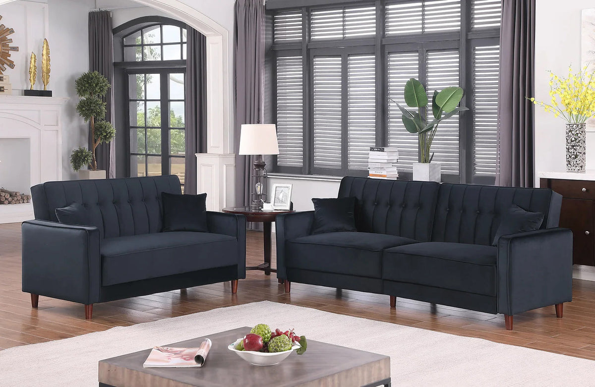 EZBIETA Black Velvet Sofa Bed & Loveseat Bed (RTA)