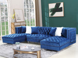 EZIRA Blue Velvet 123" Wide Double Chaise Sectional