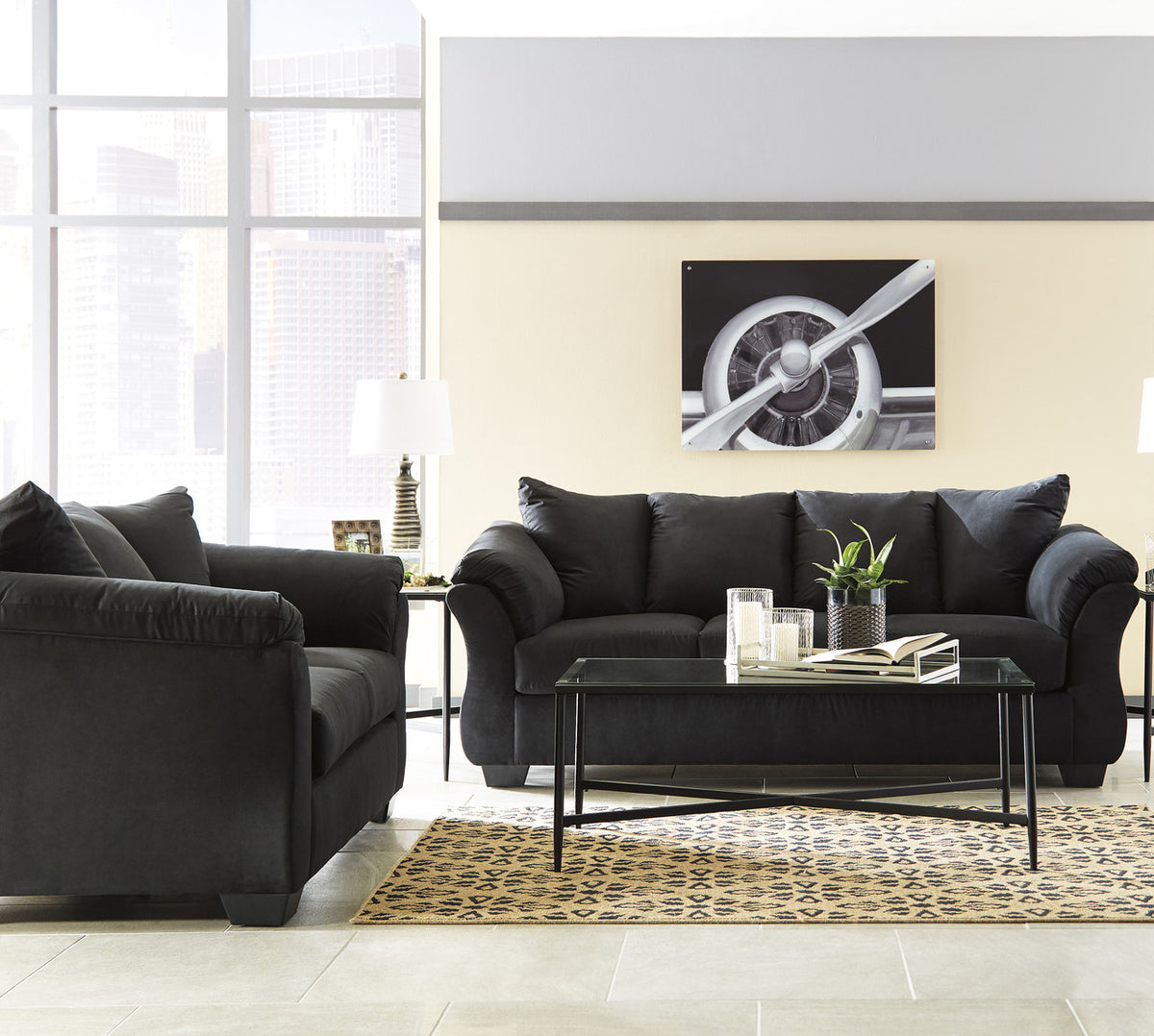 EDELINE Black Microfiber Sofa & Loveseat