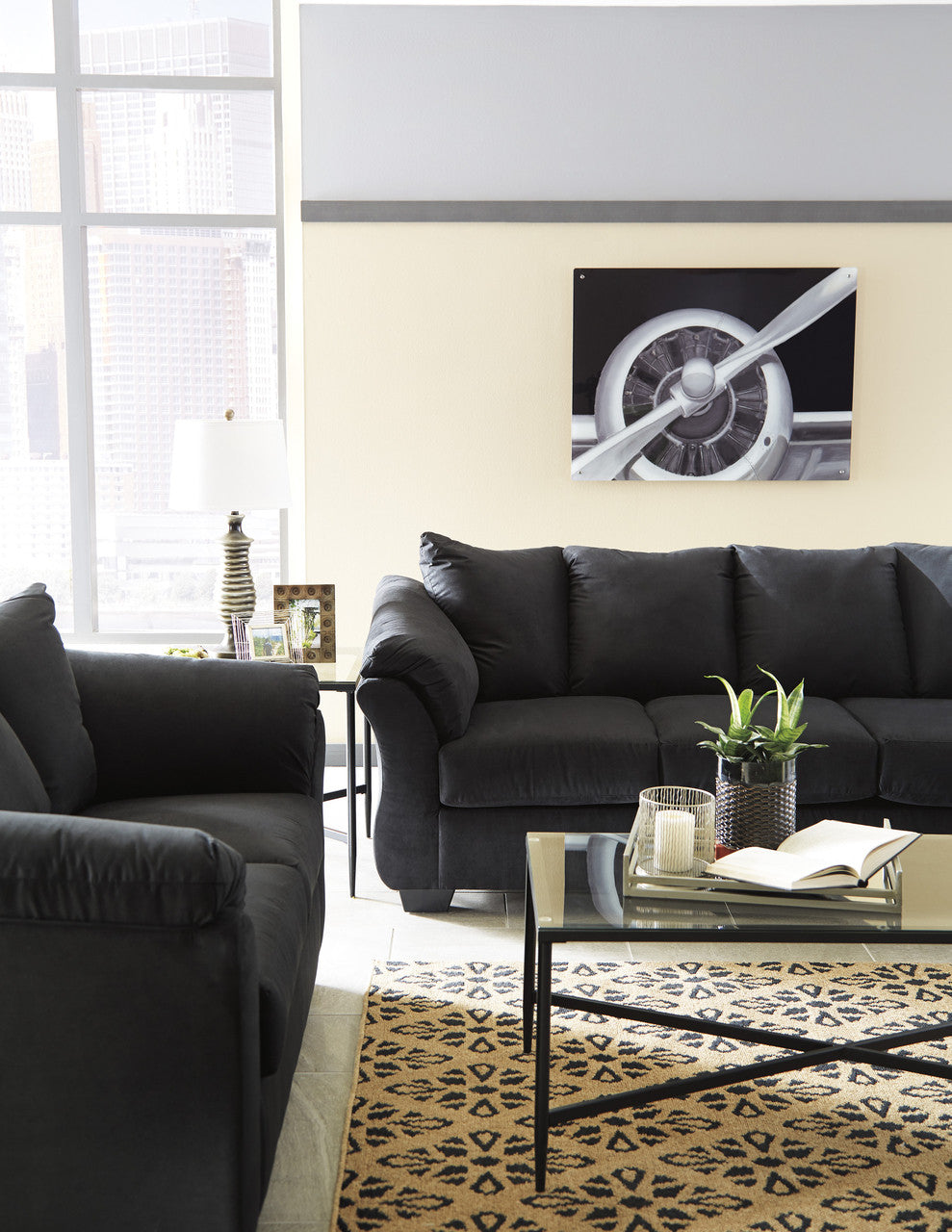 EDELINE Black Microfiber Sofa & Loveseat