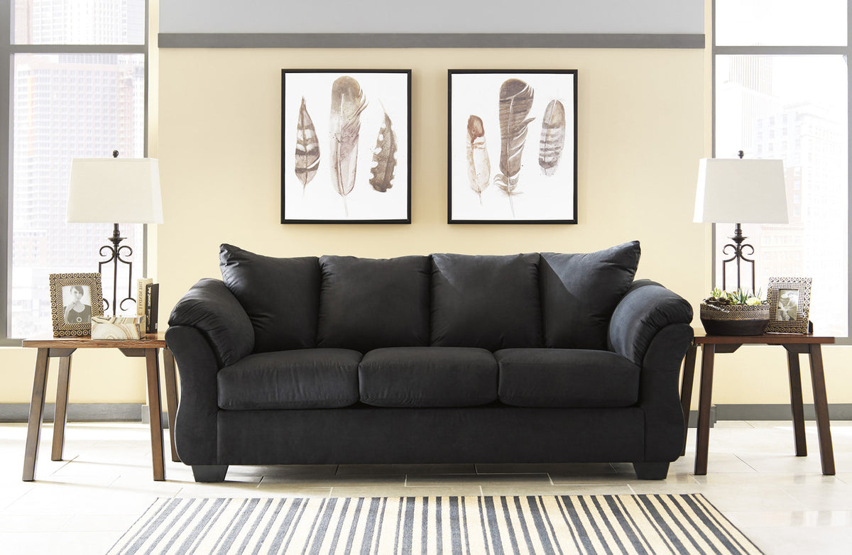EDELINE Black Microfiber 90" Wide Plush Sofa