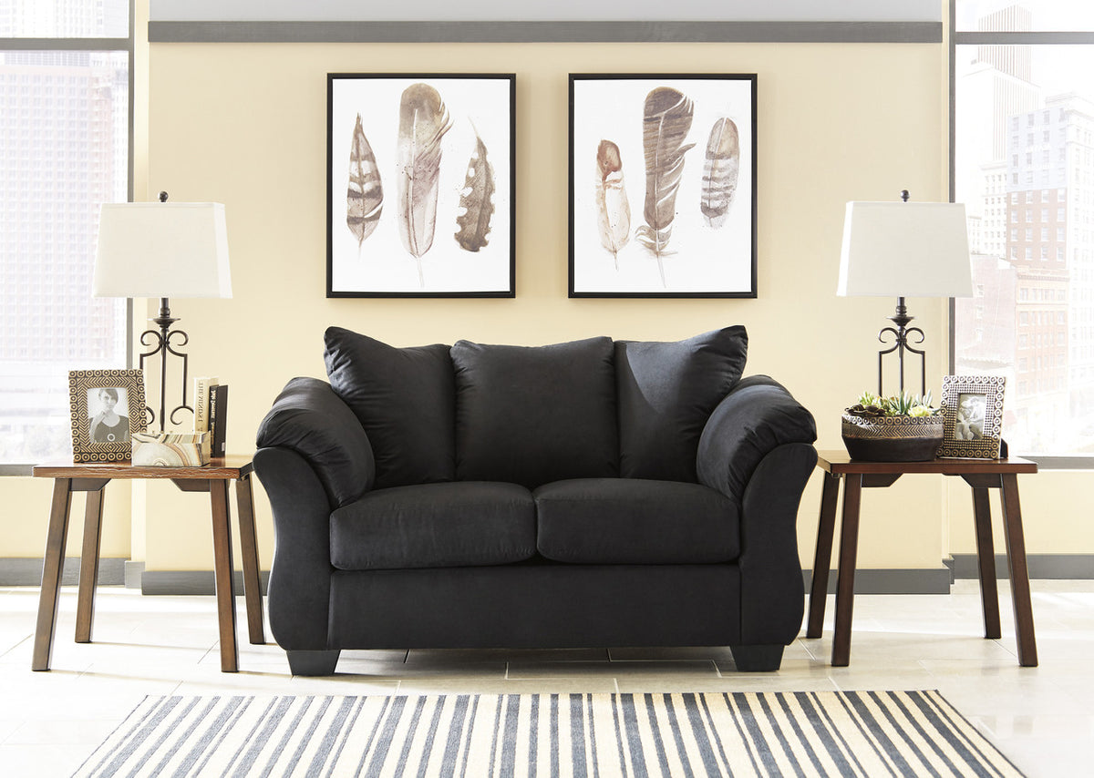 EDELINE Black Microfiber 87" Wide Loveseat