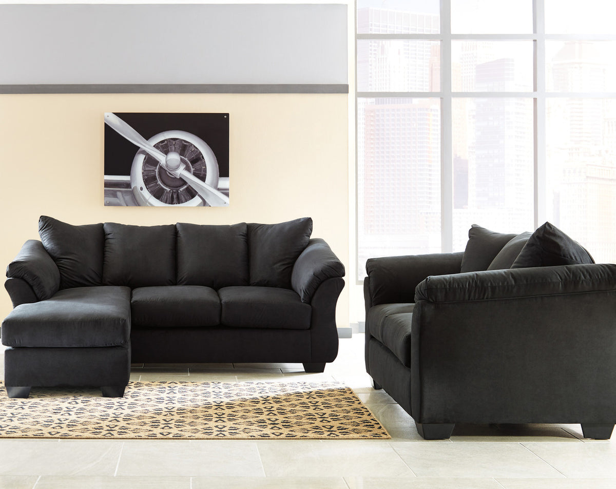 EDELINE Black Microfiber Reversible Sofa Chaise & Loveseat