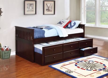 EMBRY Cappuccino Trundle Bed with Drawers
