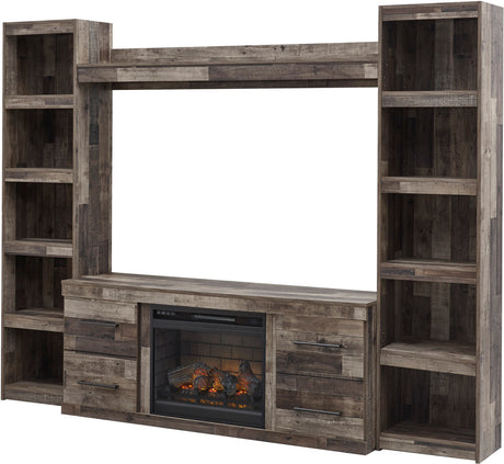MORIC Brown 95" Wide Wall Unit with Fireplace (RTA)