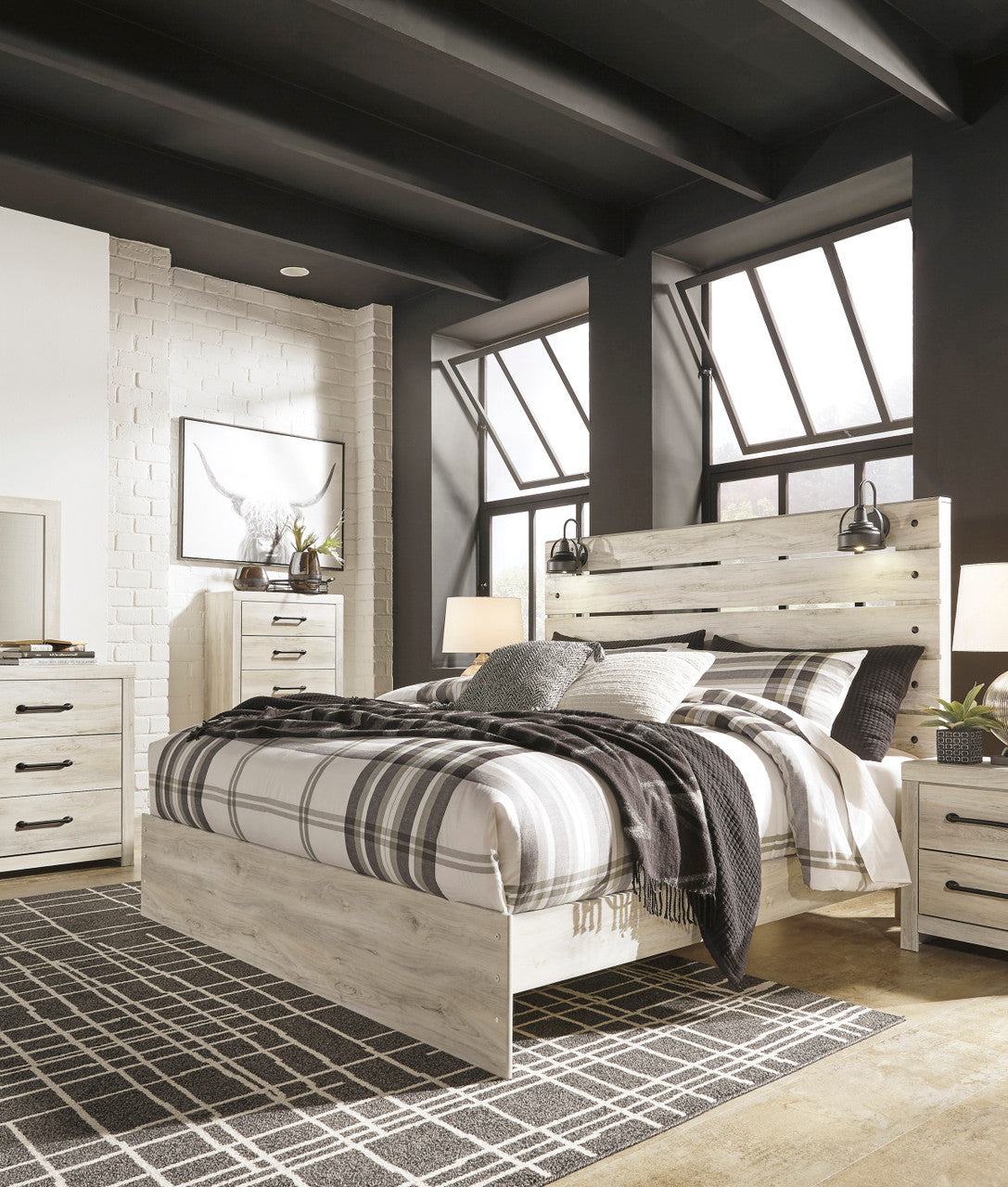 EMEK White 61" Height Youth Bed with LED Light Sconces