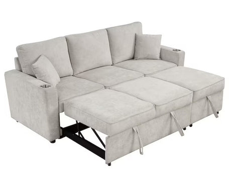 EVERLAND Beige 82" Wide Sectional with Pull-Out Sleeper