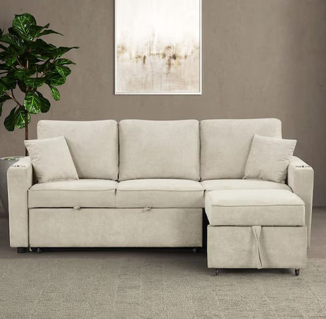 EVERLAND Gray 82" Wide Sectional with Pull-Out Sleeper