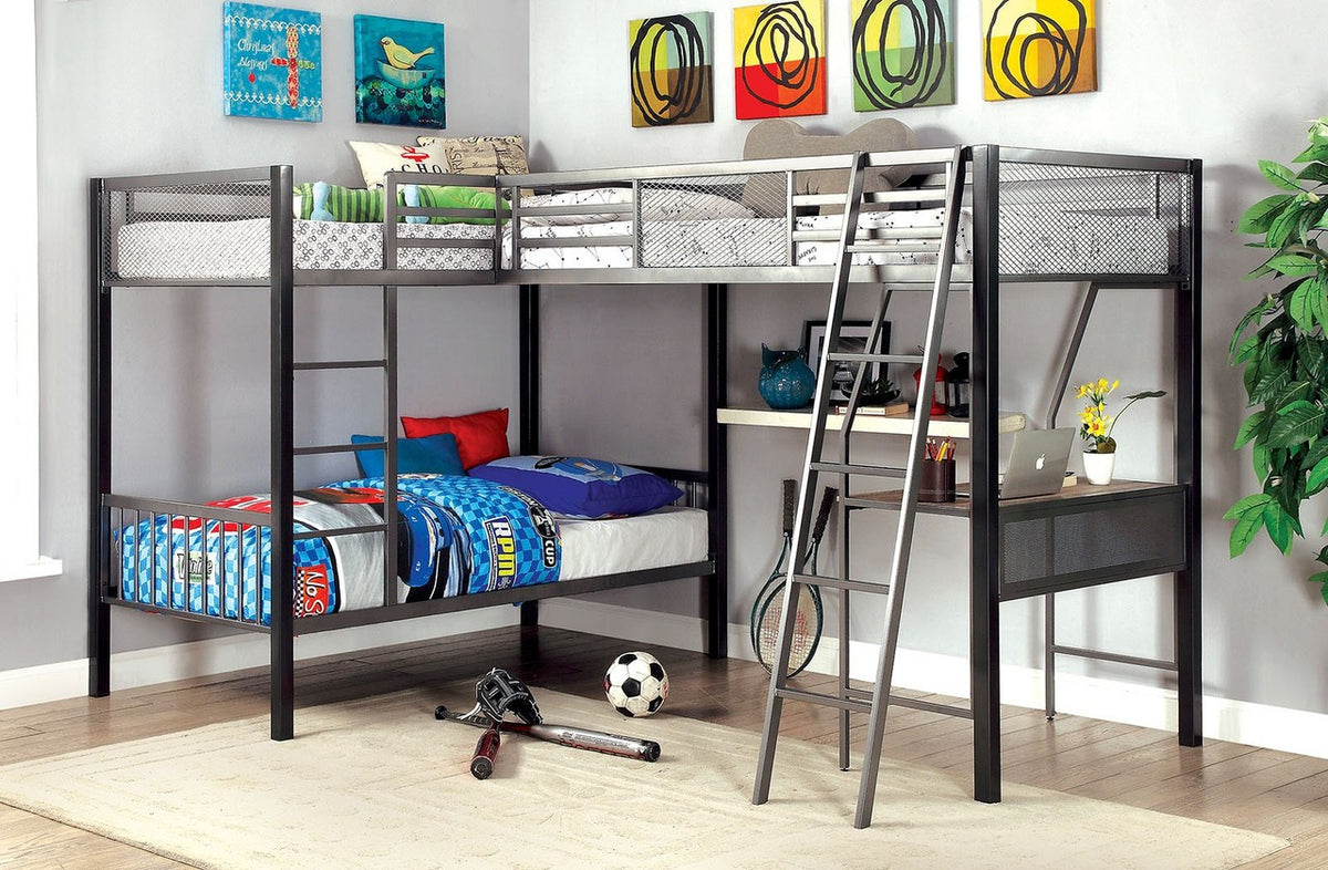 EZRA L-Shaped Triple Twin Bunk Bed