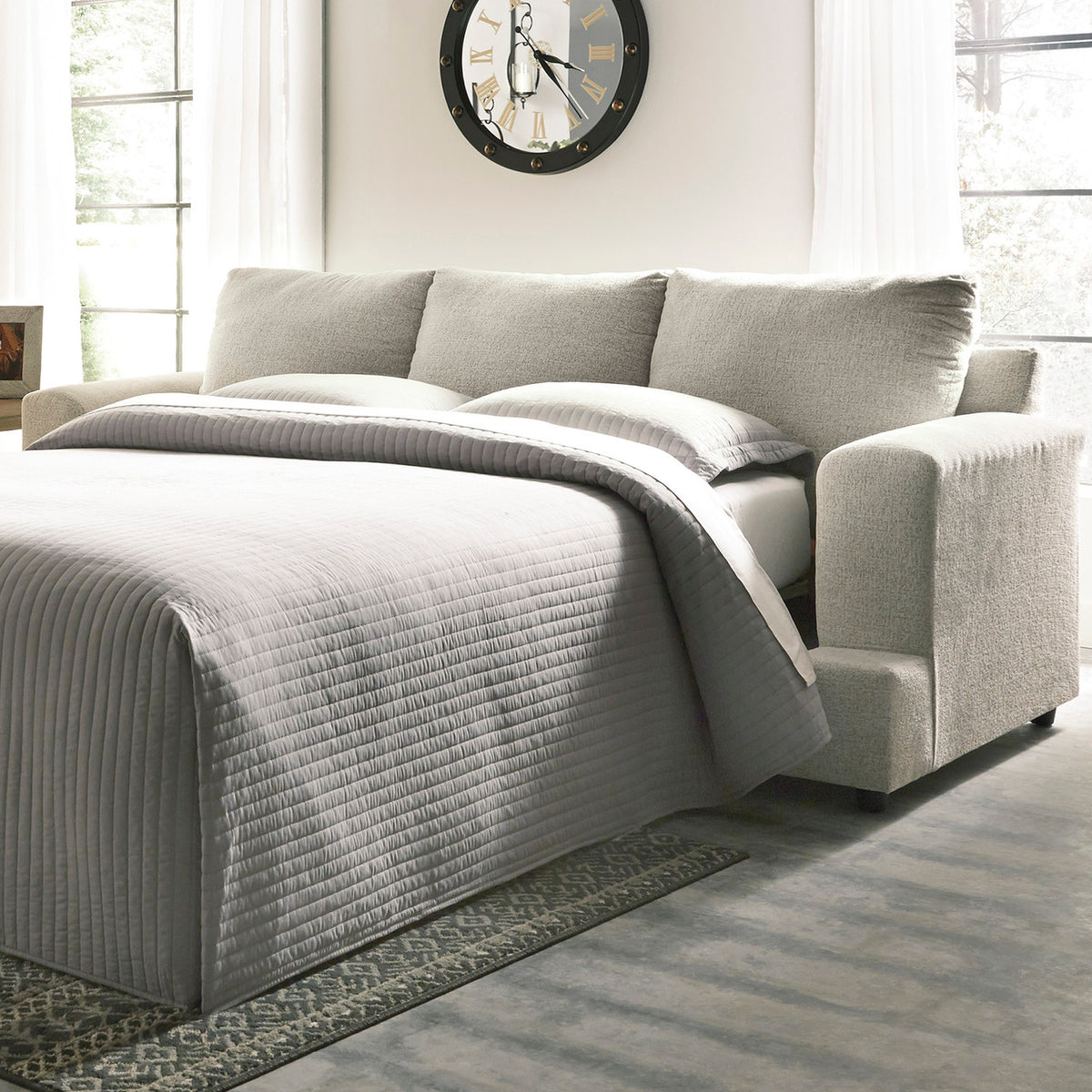 FAIRVIEW Beige Chenille 96" Wide Queen Sofa Sleeper