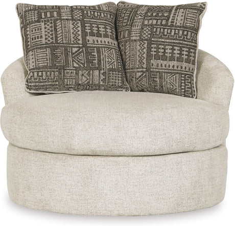 FAIRVIEW Beige Chunky Chenille 45" Wide x 37" Height Swivel Accent Chair