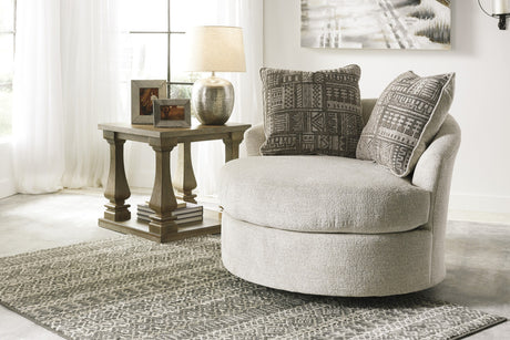 FAIRVIEW Beige Chunky Chenille 45" Wide x 37" Height Swivel Accent Chair