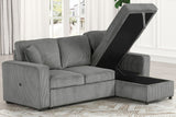 FARAH Gray 93" Wide Reversible Corduroy Sectional with Pull-Out Sleeper & Storage