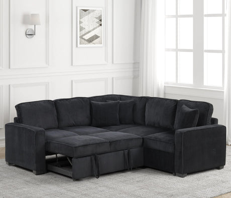 FAZIOLI Black Corduroy 84" x 84" Sectional with Pull-Out Sleeper